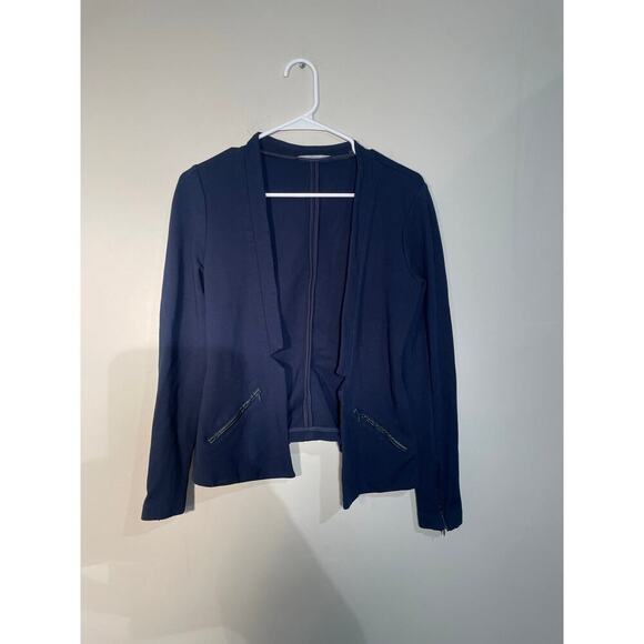 Tart Navy Open Front Blazer with Faux Leather Trimmings - Picture 1 of 8